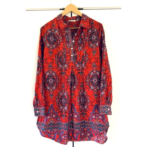 Soft Surroundings Blouse Long Sleeve Tunic Popover Button Down Printed Size L - Picture 7 of 7
